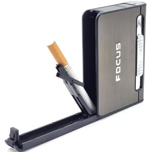 Metal Cigarette Case with Automatic Lighter – Portable 10 Cigarette Holder, Durable Metal Box for Men, Slim Smoking Accessory with Built-In Lighter for Travel, Outdoor, and Everyday Use