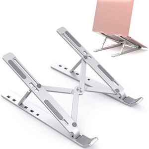 Foldable Laptop Stand – Adjustable Ergonomic Aluminum Riser for MacBook/HP/Dell – Portable Cooling Desk Mount – Silver Ventilated Holder with Heat Dissipation & Anti-Slip Pads for Travel Use