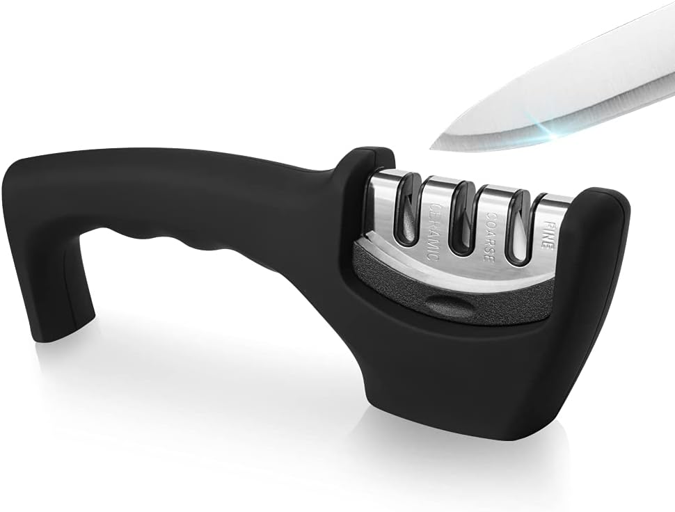 Manual Knife Sharpener – 3-Stage Kitchen Tool – Coarse Grind, Fine Sharpen, Polish, Tungsten Steel Blades for Razor Edge, Ergonomic Handle, Safe for Home & Chef Use - Image 2
