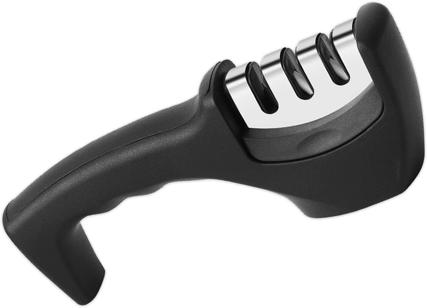 Manual Knife Sharpener – 3-Stage Kitchen Tool – Coarse Grind, Fine Sharpen, Polish, Tungsten Steel Blades for Razor Edge, Ergonomic Handle, Safe for Home & Chef Use