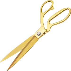 Tailor Scissors – Heavy Duty Sewing Scissors with Gold Titanium Finish, Ultra Sharp Stainless Steel Fabric Shears for Leather & Cloth, Comfort Grip Professional Cutting Tool 10.5 Inch