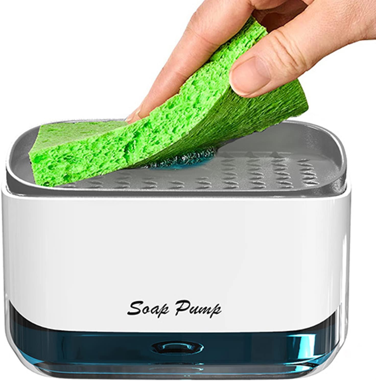 Soap Dispenser with Sponge Holder – Sink Organizer – One-Hand Pump, Space-Saving Design, Refillable 12oz Container, No-Mess Cleaning, Kitchen & Countertop Use - Image 2