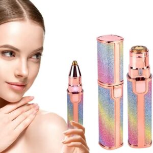Eyebrow Trimmer for Women – Facial Hair Remover Tool – 2 in 1 Painless Shaver, LED Light for Precision, Battery Operated, Smooth Skin Solution for Lip, Chin, Face, and Brows