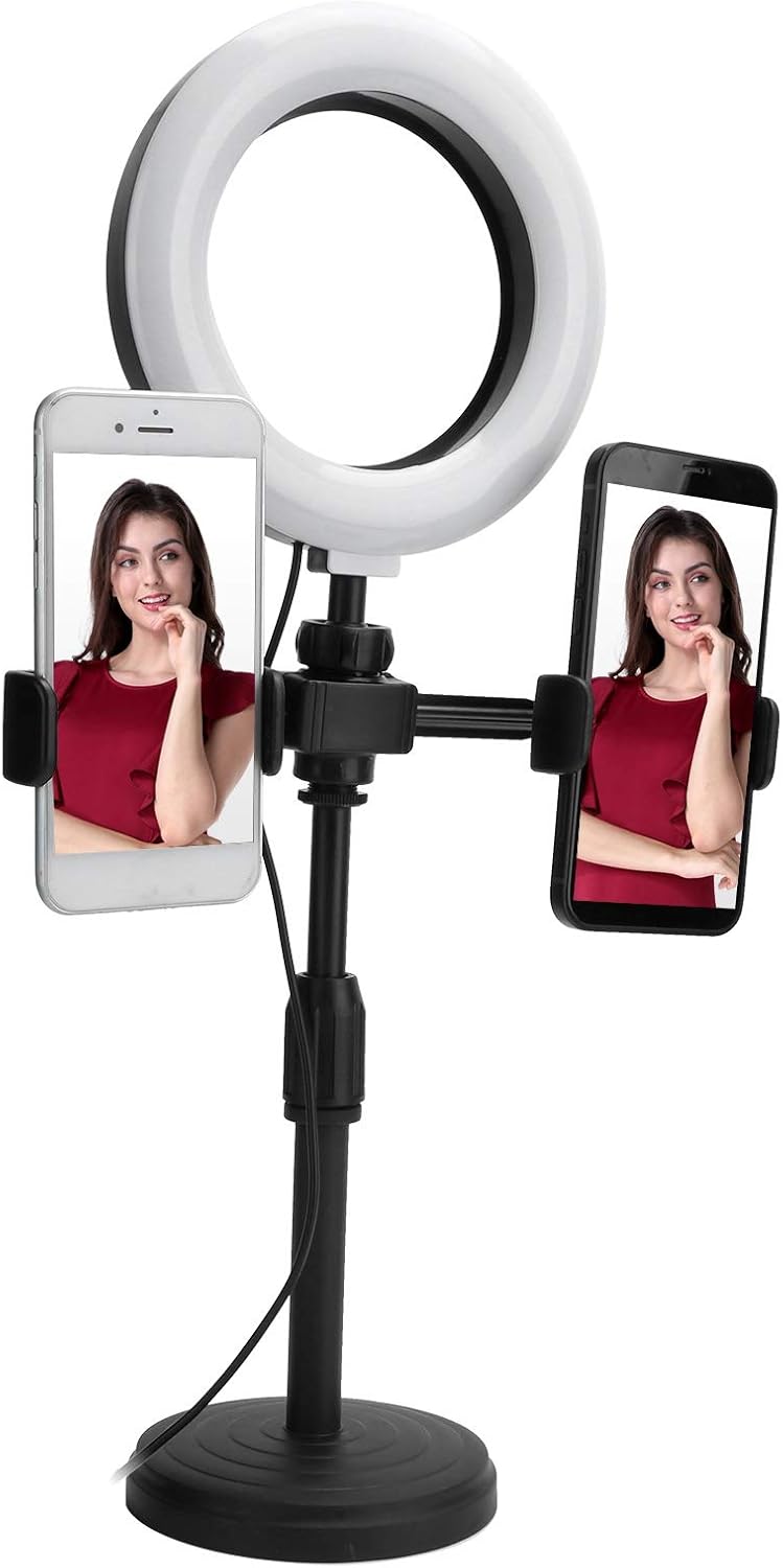 Ring Light – LED Zoom Light – 6in Dimmable Desk Ring Light, Adjustable Tripod Stand, USB Fill Light for Webcam, Phone Holder Included, Perfect for Makeup, Streaming, Video Calls