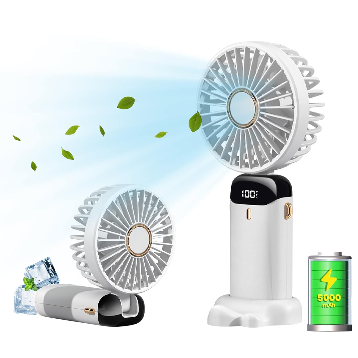 Portable Mini Fan – USB Rechargeable Handheld Fan with 5000mAh Battery – Long 16H Cooling – 5-Speed Personal Desk Fan – Quiet & Foldable Air Circulator for Travel, Outdoor, Camping, Office - Image 3