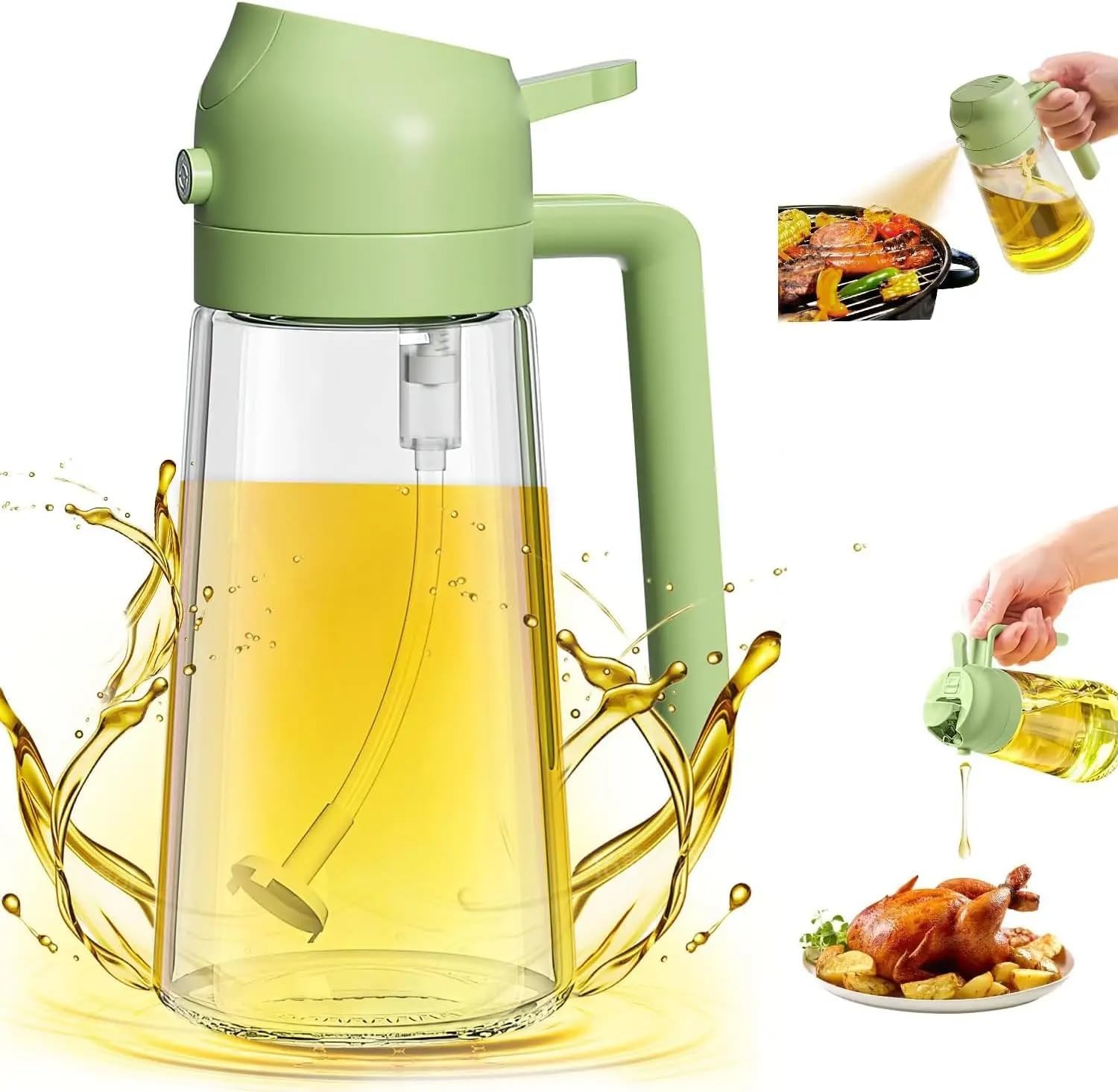 Olive Oil Sprayer – 600ML Oil Dispenser Bottle for Cooking, Leak-Proof Kitchen Oil Mister for BBQ, Baking, Salad & Grilling, Easy Refill Olive Oil Bottle for Air Fryer, Non-Drip Vinegar Spray