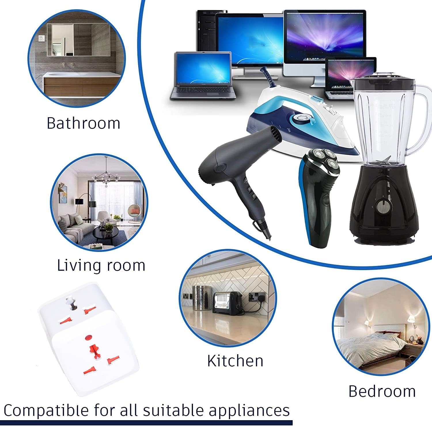 Universal Travel Adapter Plug – 3 Way Multi Plug Extension for Worldwide Use – Compact Converter Socket – Ideal for Laptops, Mobiles, Kitchen Appliances, TVs, Office & Indoor Power Supply - Image 3