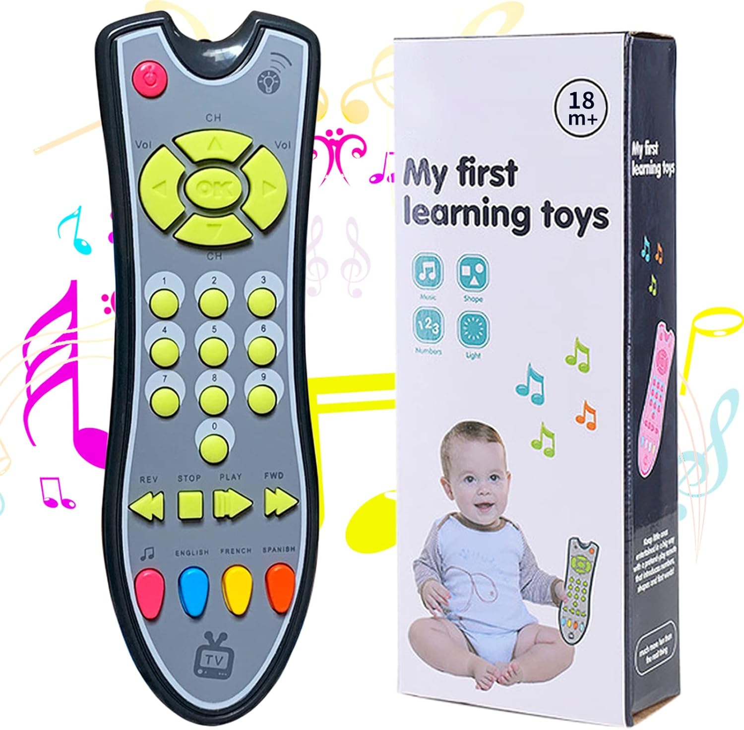 Baby Remote Control Toy – Toddler Learning Remote – Interactive Buttons, Musical Sounds, Sensory Development, Pretend Play Fun, Educational Toy for 6-18 Months