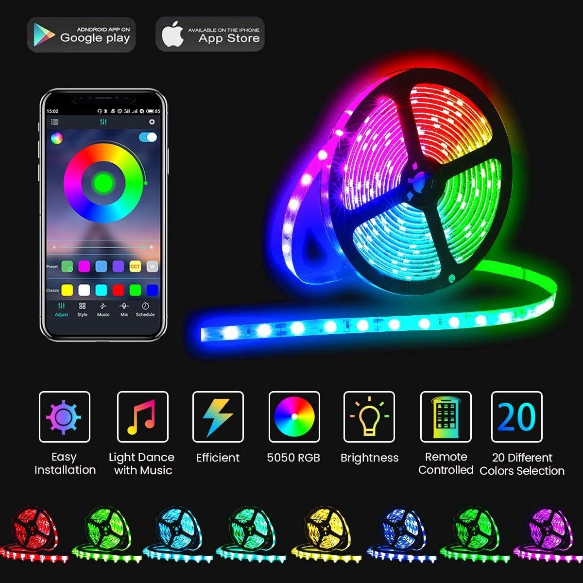 LED Strip Lights – RGB Color Changing Smart Lighting – Syncs with Music, Remote Controlled, Flexible 5m Tape Strip, DIY Ambience Creator, Ideal for Bedroom, Parties, Home Decor, Outdoor - Image 4