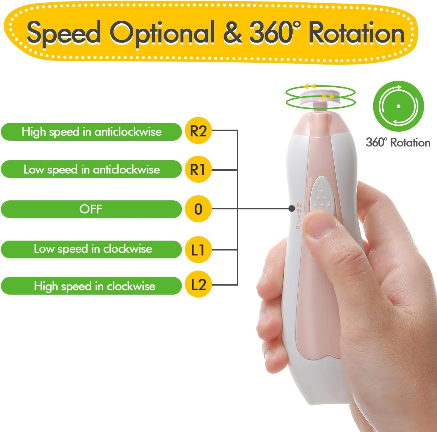 Electric baby nail file with LED light and 6 soft heads for newborns and toddlers—quiet motor, safe trimming, and travel case included. - Image 4