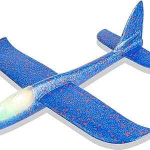 Flying Glider Plane with LED Light – 18.9" Foam Airplane Toy, Easy Assembly, Two Flight Modes, Aerobatic Throwing Plane, Outdoor Sport Game Toy for Kids Boys Girls Ages 3-10