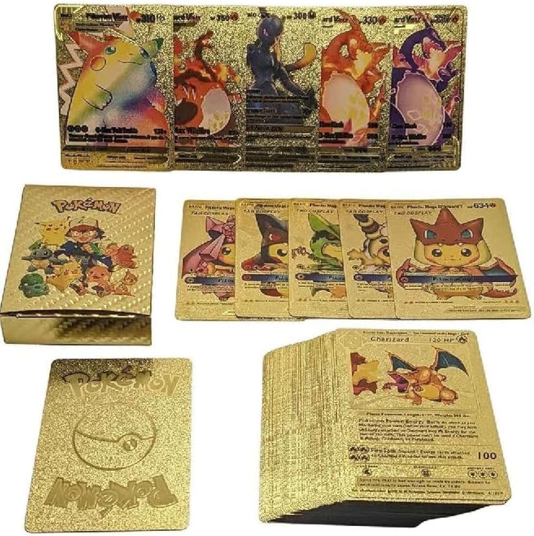 Gold Foil Cards – Collectible Trading Card Set – 55 Shiny Cards, Rare Golden Saina V Pattern, Premium Foil Finish, Ideal for Anime Fans, Game Collectors, and Display Enthusiasts