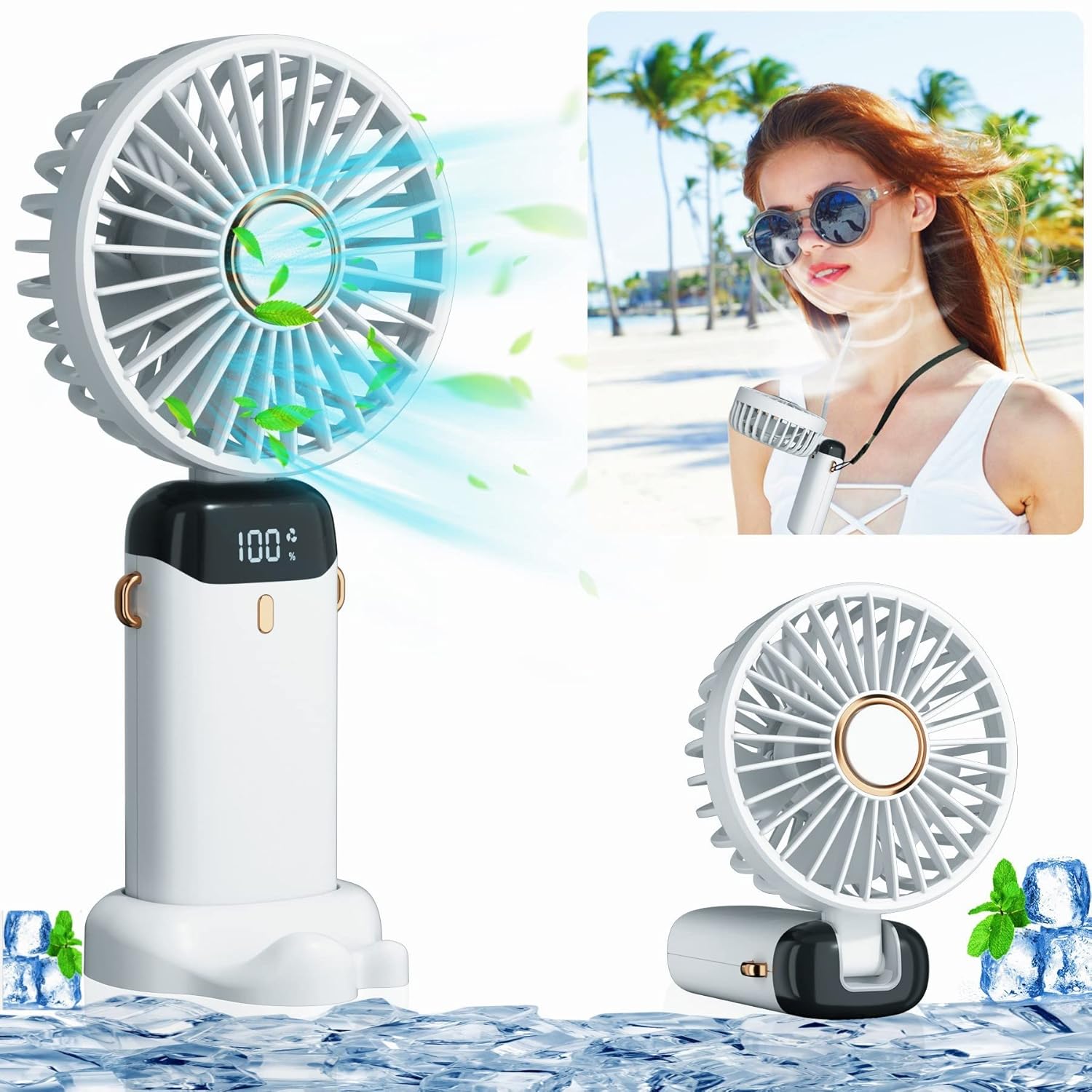 Portable Mini Fan – USB Rechargeable Handheld Fan with 5000mAh Battery – Long 16H Cooling – 5-Speed Personal Desk Fan – Quiet & Foldable Air Circulator for Travel, Outdoor, Camping, Office