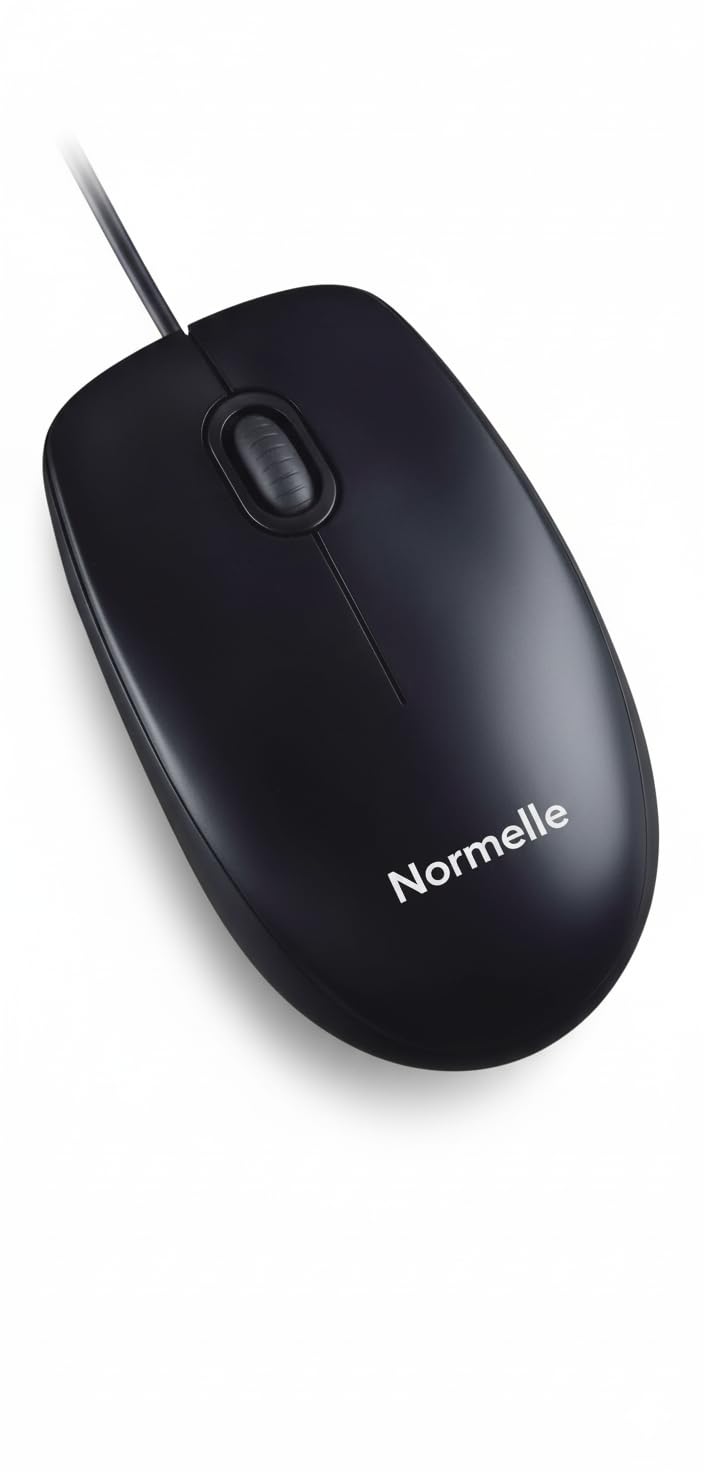 Wired USB Mouse for PC, Mac, Laptop – 3 Buttons, 1000 DPI Optical Tracking, Ergonomic Ambidextrous Design, Plug-and-Play with USB Cable – Smooth Scrolling Computer Mouse
