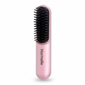 Cordless Hair Straightener Brush & Curling Wand, Auto-Rotating Beach Waves Curler, Portable Hair Curler with Dual Voltage, Lightweight Travel-Friendly Styling Tool for All Hair Types (Pink)