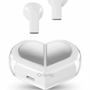 Heart-Shaped TWS Bluetooth Earbuds, In-Ear Wireless Headphones with Mic, Mini Stereo Headset with USB-C Charging Case, White