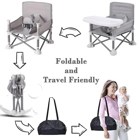 Compact Booster Seat for Baby – Lightweight Folding Travel High Chair with Secure Harness & BPA-Free Tray, Fits Most Dining Chairs, Ideal for 6M to 3Y - Image 2