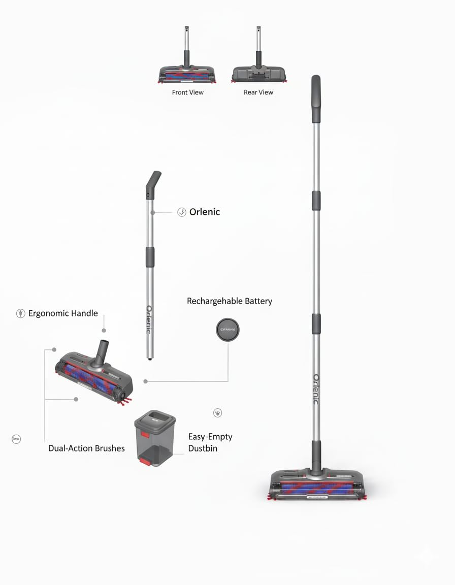 Cordless Sweeper Vacuum Cleaner for Pet Hair & Dust, USB-C Fast Charging 80 Min Runtime, Anti-Tangle Brush, Lightweight 2-in-1 Handheld Floor & Carpet Cleaner, Portable Quiet Design - Image 5