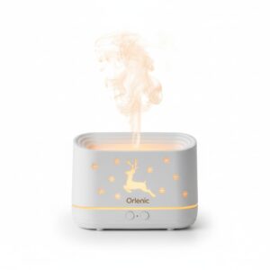 Flame Diffuser Aroma Humidifier, Portable Noiseless Essential Oil Diffuser with LED Flame Effect, Auto Shut-Off, Air Aromatherapy Machine for Home, Office, Yoga, Relaxation, White