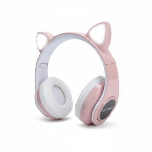Wireless Cat Ear Bluetooth Headphones with LED Light, Cute Stereo Music Headset for Girls and Teens, Adjustable Volume, Wired & Wireless Mode, FM Radio, Card Support, Green & Pink