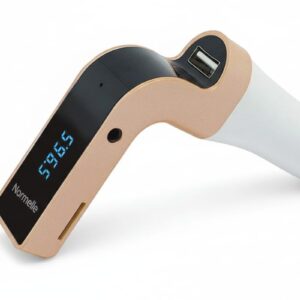 Bluetooth Car FM Transmitter Handsfree Kit with USB Charger, Wireless Radio Adapter with LED Display, MP3 Player, AUX Input, Noise Cancellation, Dual USB Ports for Cars and Vehicles (Gold)