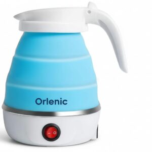 Foldable Electric Kettle 600ML Portable Collapsible Water Boiler with Automatic Shut Off, Food Grade Silicone and Stainless Steel Base, Fast Heating Travel Kettle for Camping, Hiking, Hotel