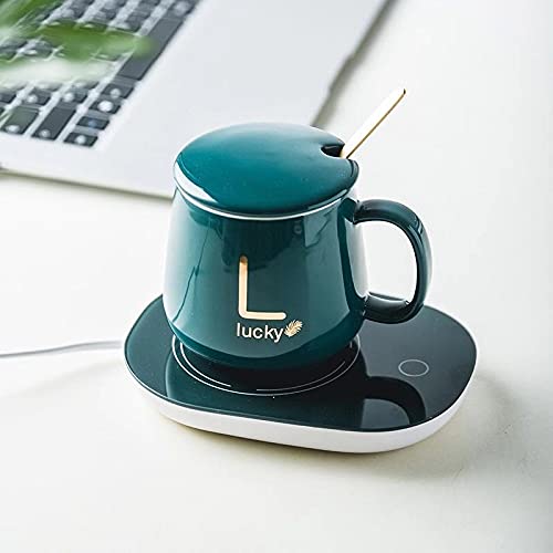 Green Portable Coffee/Tea Warmer - Auto Shut On/Off, Ceramic Cup, Electric Mug Warmer for Office/Home Desk. Set with Lid, Spoon, Heating Pad - Image 4