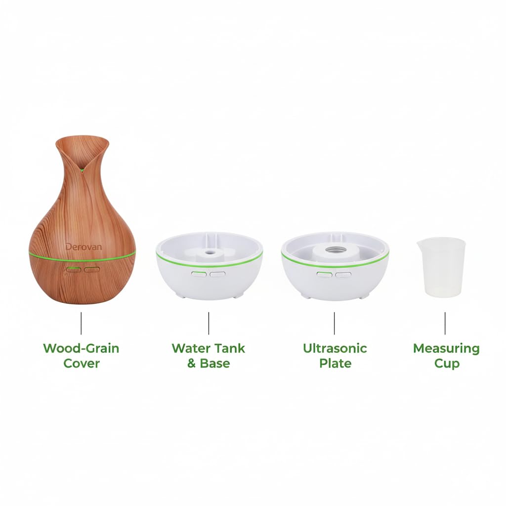 Wooden Cool Mist Humidifier & Aroma Diffuser – 7‑Color LED Flame Night Light, Compact Nano Mist for Cars, Offices, Bedrooms & Baby Rooms - Image 5