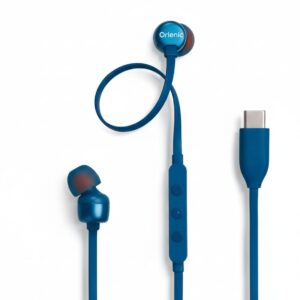 USB-C Wired In-Ear Headphones with Hi-Res Audio, Pure Bass Sound, 3-Button Remote Mic, EQ Preset Control, Tangle-Free Flat Cable, Lightweight Earphones for Android Smartphones, Blue