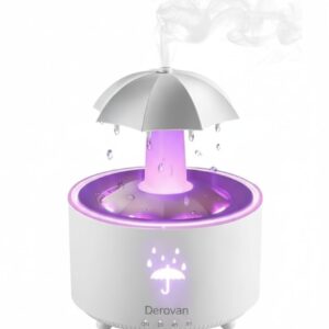 Rotating Umbrella Humidifier – Raindrop Waterfall Effect, 7‑Color LED, Ultrasonic Cool Mist, Remote & Timer, Aromatherapy Diffuser