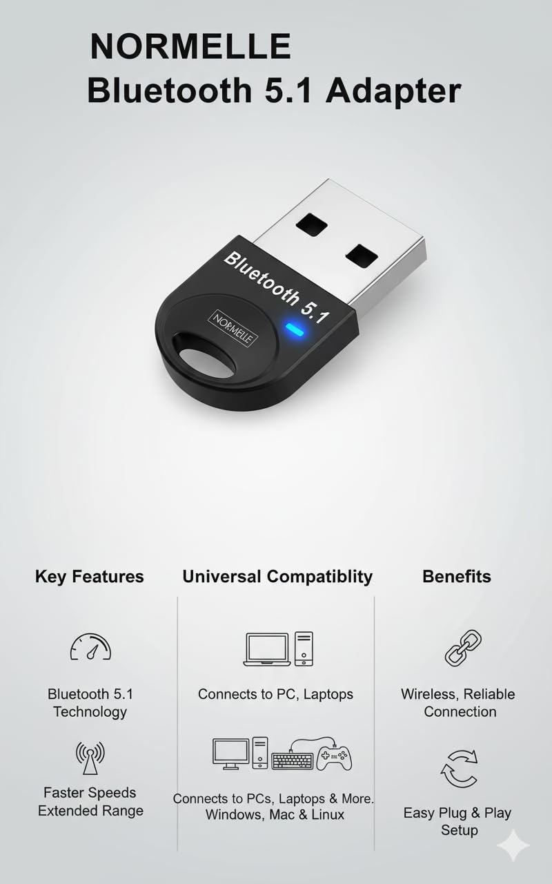 Bluetooth 5.1 USB Adapter for PC Laptop Desktop – Wireless Dongle Plug & Play for Windows 11/10/8.1 – Connects Mouse Keyboard Headset Speaker Printer Controller – Mini Bluetooth Receiver - Image 7