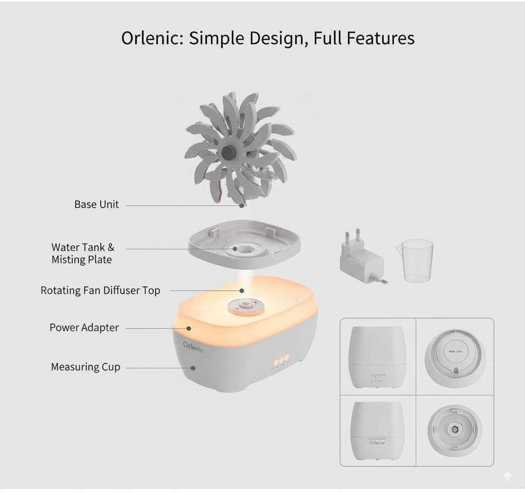 Rain Windmill Aromatherapy Diffuser with Water Drip Humidifier, Essential Oil Diffuser with 7 Color LED Night Light, Remote Control, Adjustable Mist, Timer and Auto Shut-Off - Image 5