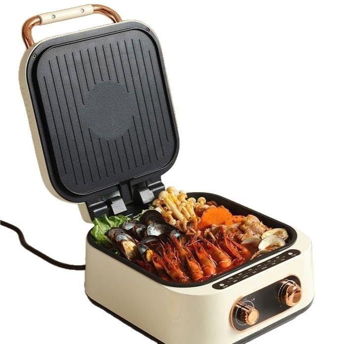 Electric Grill & Hot Pot, Non-Stick Baking Tray & Hot Pot, Compact Pancake Maker, Easy Clean BBQ Grill, Versatile Kitchen Multi-Cooker, Easy to Clean