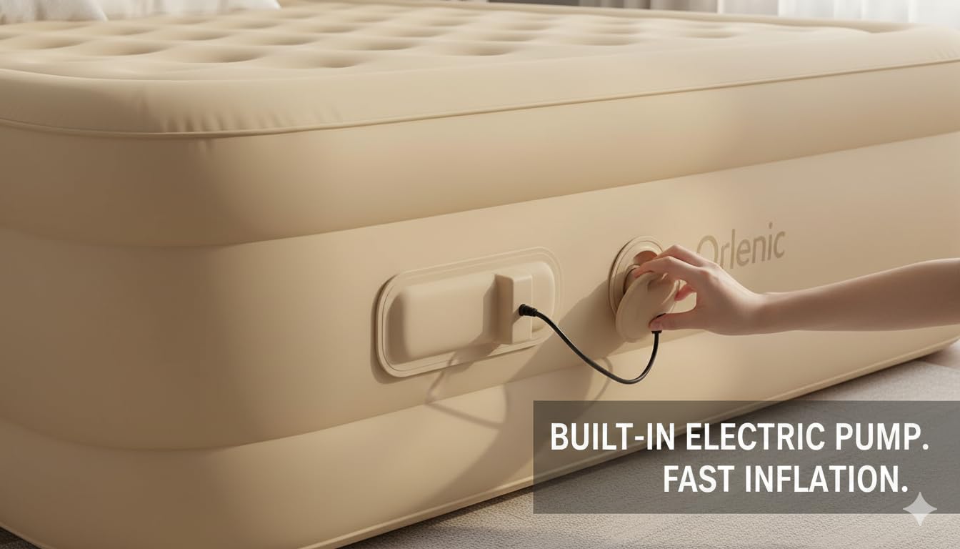 Inflatable Queen Air Mattress with Built-in Pump, Waterproof Portable Air Bed for Home, Guest, Travel, and Camping, Puncture-Resistant Ultra Plush Design, 78 x 56 x 15 Inches – Tan - Image 4