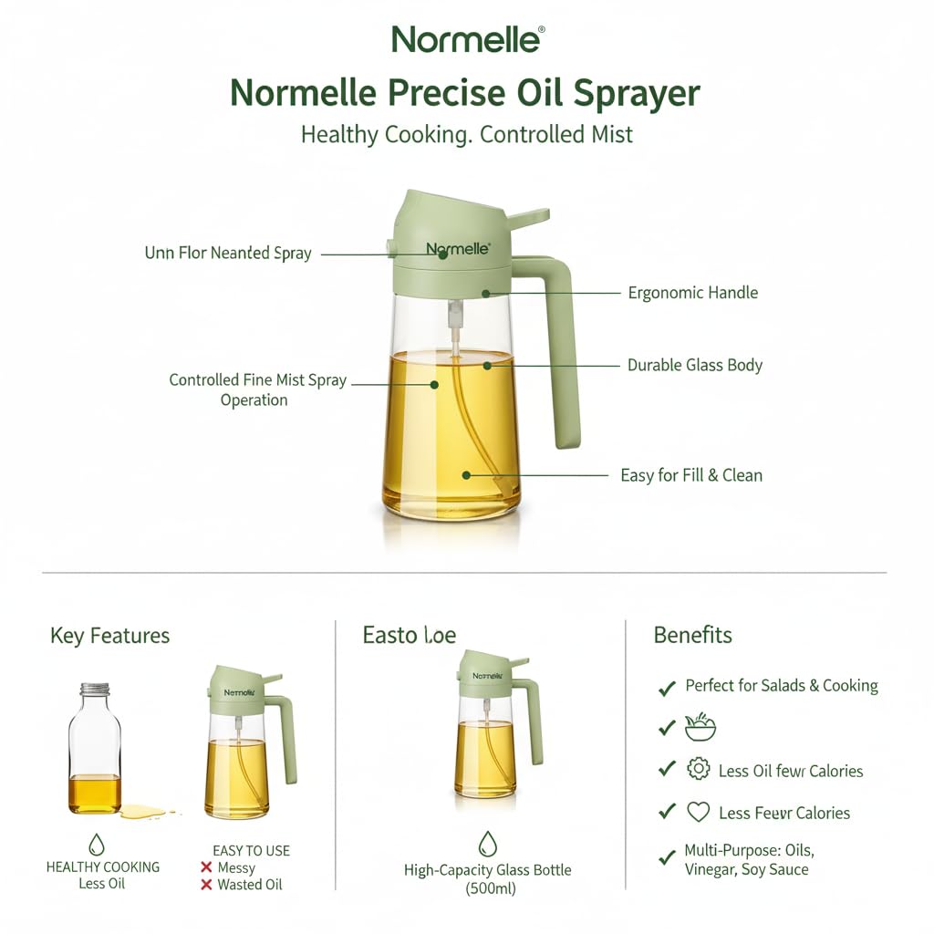 500ml Olive Oil Sprayer Mister, Cooking Oil Spray Bottle for Air Fryer and Baking, Refillable Olive Dispenser with Fine Mist, Multi-Function and Condiment Spray Bottle for Kitchen Use - Image 7