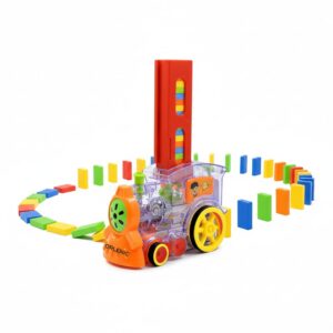 120 Pcs Domino Train Toy Set with Lights and Sounds, Automatic Laying Domino Rally Train Model, Construction and Stacking Educational Toys for Kids, Interactive STEM Building Game, Ages 3+