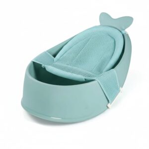 3-Stage Baby Bathtub with Smart Sling, Infant Bath Tub with Soft Support Cushion, Adjustable Recline Positions, Drainage Hole, Non-Slip Design for Newborns to Sitting Babies, Light Green