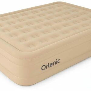 Inflatable Queen Air Mattress with Built-in Pump, Waterproof Portable Air Bed for Home, Guest, Travel, and Camping, Puncture-Resistant Ultra Plush Design, 78 x 56 x 15 Inches – Tan