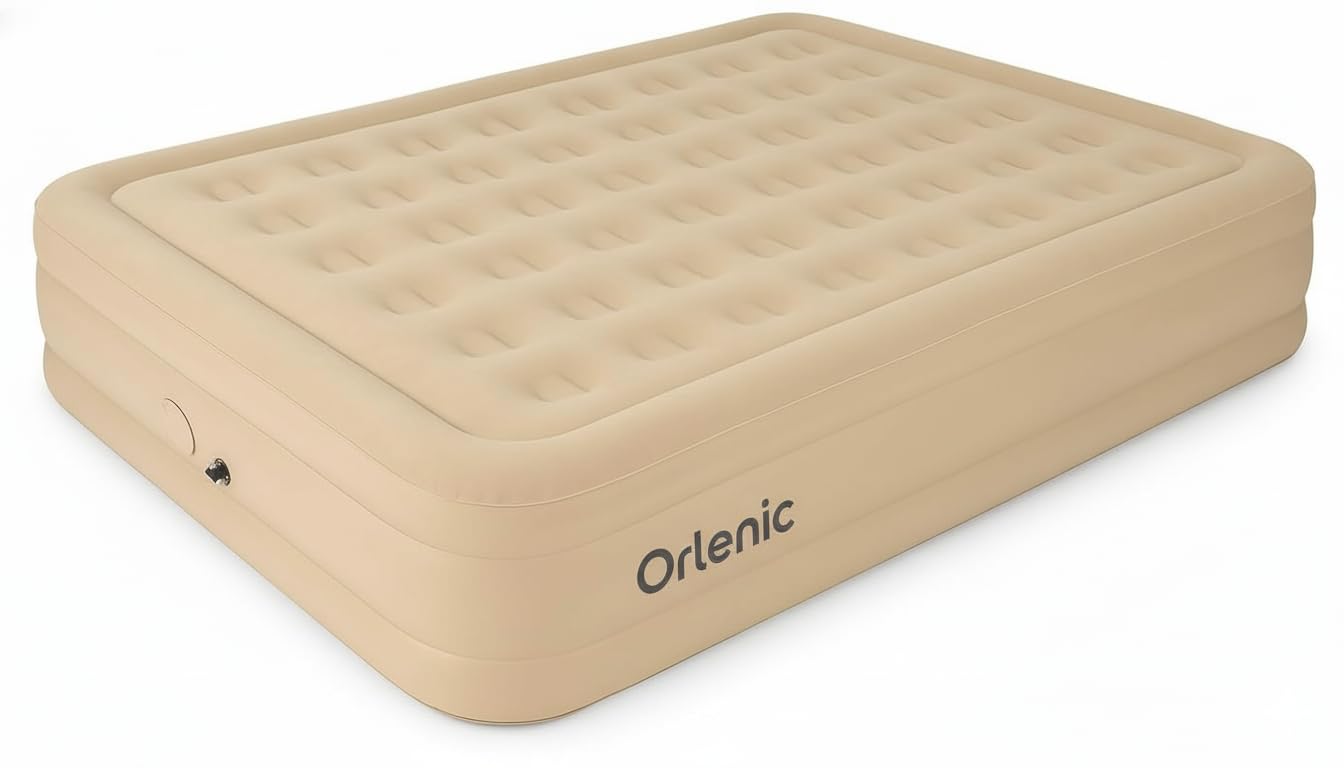 Inflatable Queen Air Mattress with Built-in Pump, Waterproof Portable Air Bed for Home, Guest, Travel, and Camping, Puncture-Resistant Ultra Plush Design, 78 x 56 x 15 Inches – Tan