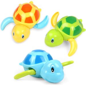Swimming Animal Bath Toys / Wind-Up Baby Bathing Turtle Toy, Floating Water Toys for Kids, Toddlers & Babies, Fun Bathtub & Pool Toy, 3-Color Set (3 Pcs), Cute Gift for Boys & Girls