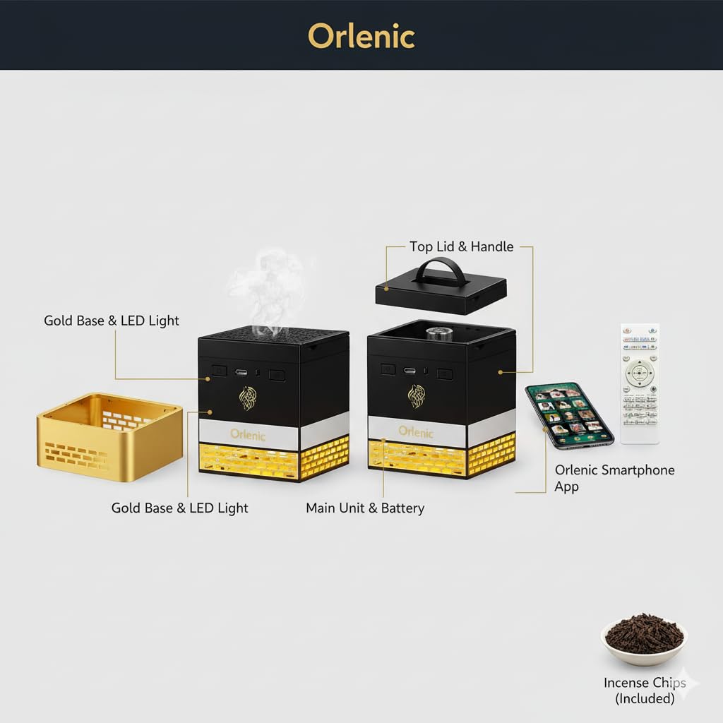 Kaaba Quran Speaker with Bakhoor Burner, Bluetooth APP Controlled Azan Speaker with Remote, Dimmable Color Changing Night Light, 114 Surahs, 16 Reciters, Multi-Language Translation, Gold - Image 5
