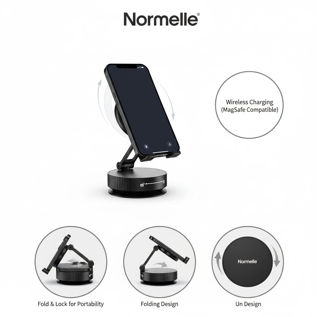 Universal Magnetic Phone Holder Stand for Car, 360° Rotatable Zinc Alloy Suction Cup Mount, Compatible with All Smartphones, Smooth Surface or Adhesive Pad for Home, Gym, Office, Travel - Image 4