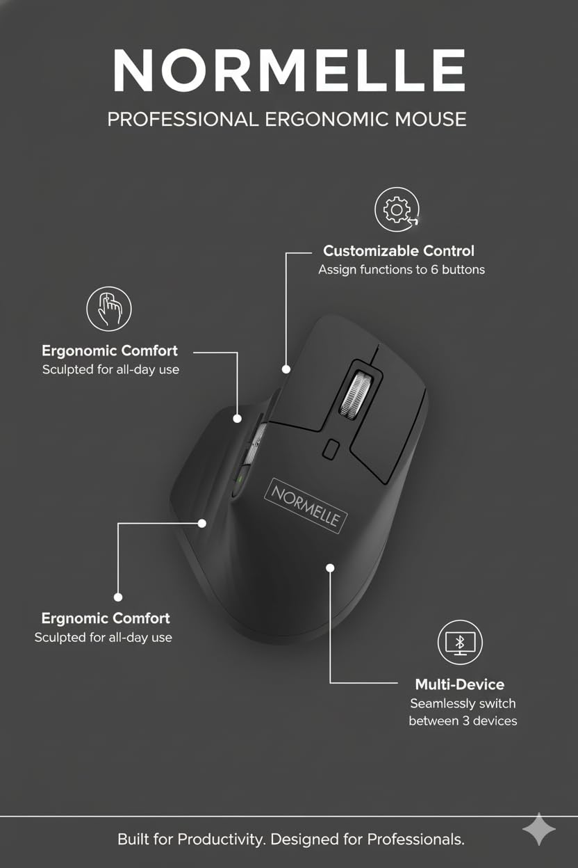 Wireless Business Laser Mouse Graphite, Bluetooth & USB-C Rechargeable, 4000 DPI Darkfield Sensor, Multi-Device Easy-Switch, Ultrfast Magnetic Scroll Wheel, Ergonomic Design - Image 5