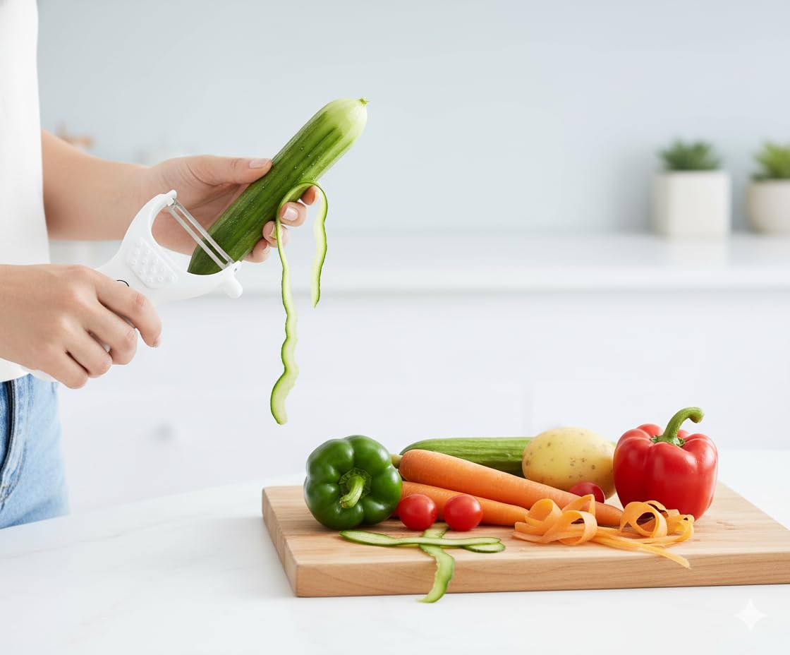 Stainless Steel V Shape Vegetable Fruit Peeler with Cutter – Assorted Color Kitchen Peeler Tool for Potatoes, Carrots, Apples – Rust-Proof Sharp Blade Easy Grip Handle - Image 2