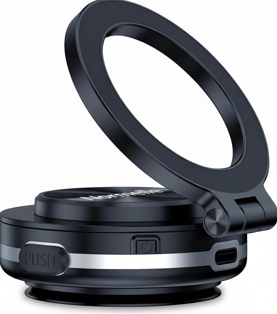 Magnetic Vacuum Suction Car Phone Holder Mount C1, 360° Rotating & 270° Folding, Strong Suction for Smooth Surfaces, Dashboard, Glass, Kitchen, Gym, Shower, Compatible with IOS & Android