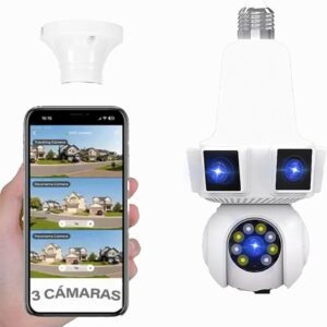 6MP Triple-Lens Wi-Fi Light Bulb Camera – 360° Panoramic Coverage, E27 Plug-In, Two-Way Audio, Color Night Vision, Motion Tracking with Audible Alarm, TF/Cloud Storage