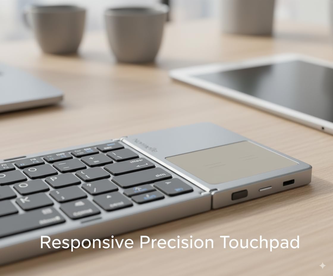 Foldable Bluetooth Keyboard with Touchpad, Portable Wireless Mini Keyboard for PC, Tablet, Smartphone, Android, iOS, Smart TV, Rechargeable, Ergonomic Compact Design, Dark Gray - Image 2