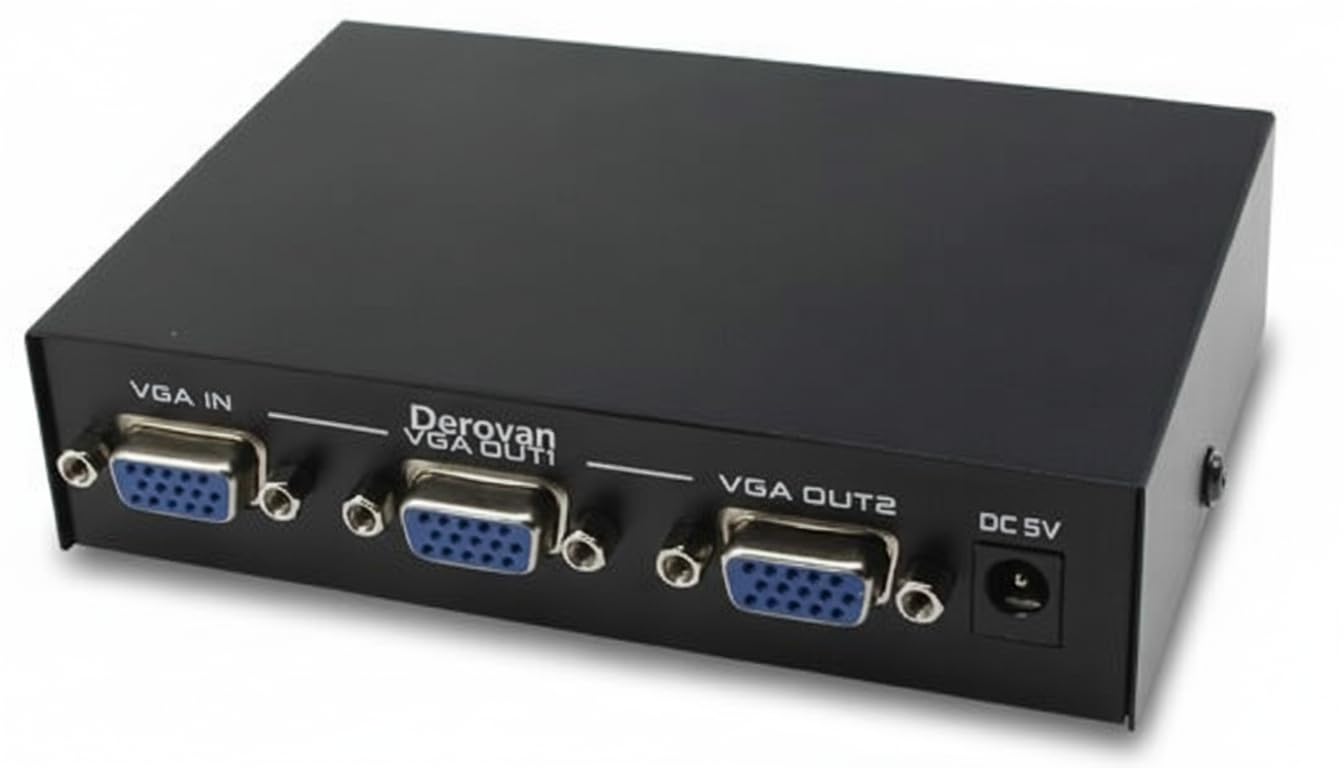 1‑to‑2 VGA Splitter | 1920×1440 Resolution @60 Hz, 200 MHz Bandwidth, Up to 30 m Transmission, Gold‑Plated Connectors, Plug‑and‑Play VGA Duplicator