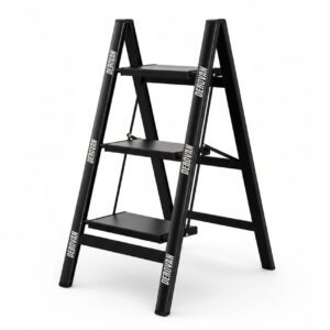 3‑Step Folding Ladder – Portable Slim Step Stool, Wide Anti‑Slip Pedals, Lightweight Aluminium, 150 kg Load Capacity, Multi‑Functional Home & Kitchen Use