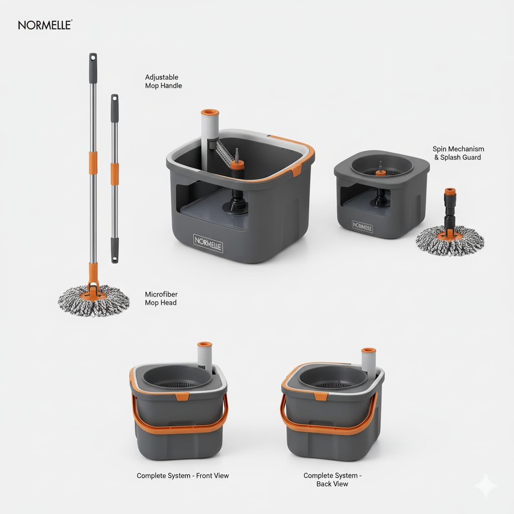 Spin Mop and Bucket with Dirty Water Separation – Upgraded Square Microfiber Flat Mop for Floor Cleaning – Adjustable Stainless Steel Handle – 2 Washable Reusable Mop Pads - Image 4